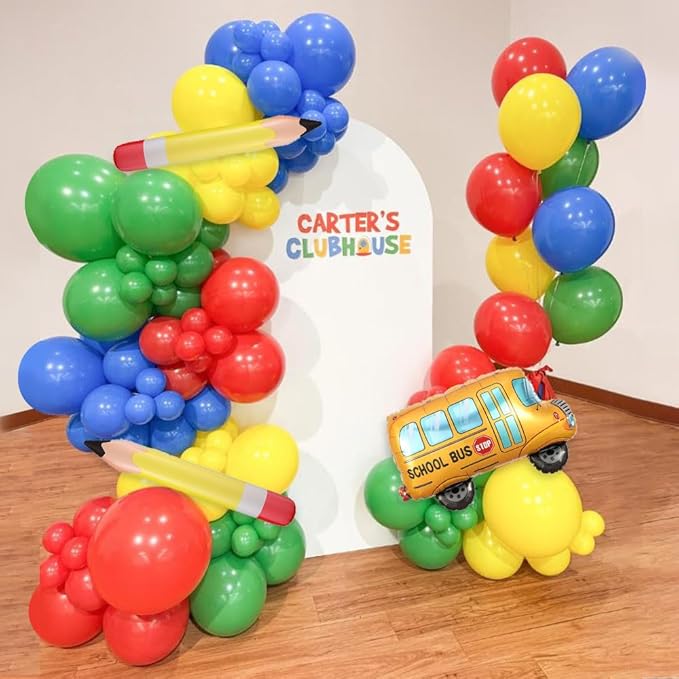 Back to School Party Decorations, 153Pcs Rainbow Balloons Garland Arch Kit with Pencil School Bus ABC Foil Balloons for Graduation First Day of School Kindergarten Classroom Party Supplies