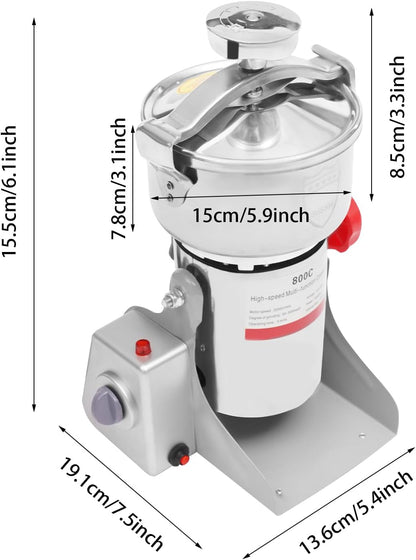 Electric Grain Mill Grinder High Speed 30000r/min Powder Machine Grain Spice Herb Grinder Dry Grinder Machine Stainless Steel Powder Grinder for Dry Spice Herbs Grains Coffee Rice Pepper (800g 3500W)
