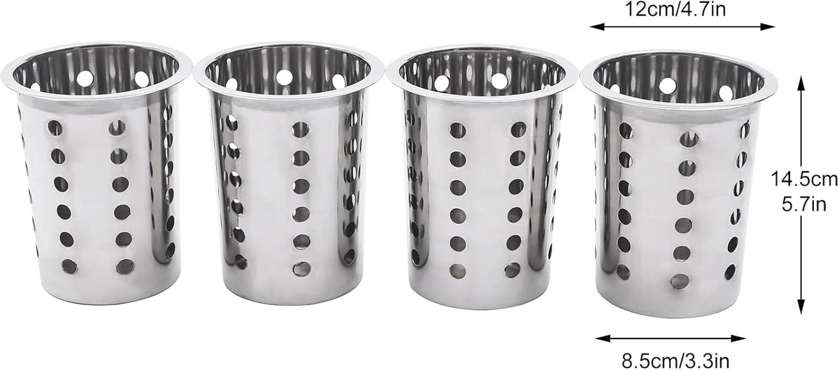Stainless Steel Flatware Utensil Holder, Commercial 4-Hole Cylinder Silverware Organizer for Countertop Restaurant