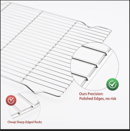 2-Pack Cooling Racks for Baking, 10x15 Inch Heavy Duty Stainless Steel Wire Baking Rack, Oven Safe Cookie Cooling Rack Set, Fits Half Sheet Pan