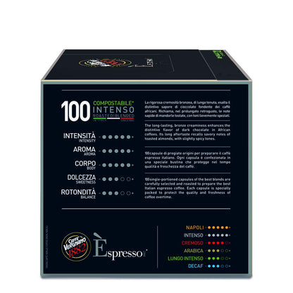 Caffe Vergnano Intenso Espresso Pods, Nespresso Original Compatible, 100 Ct