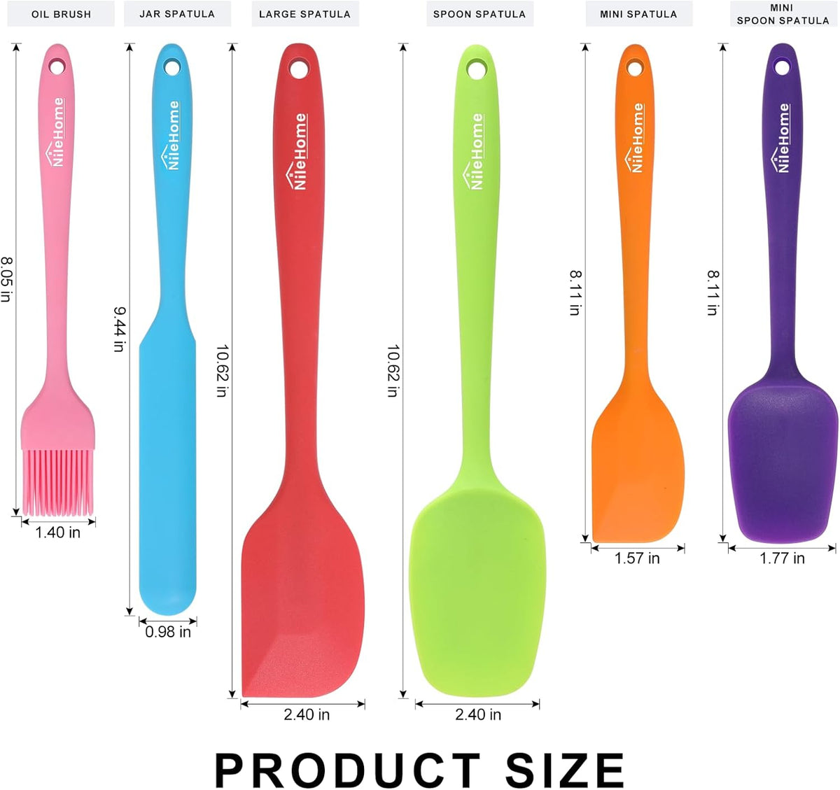 NileHome Silicone Spatula Set, 6 Pcs Food Grade Kitchen Utensils with Silicone Brush Heat Resistant Dishwasher Safe BPA-Free Rubber Spatula for