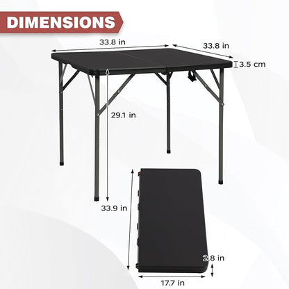 PayLessHere 34" Folding Tables Plastic Folding Card Table Half Portable Foldable Square Table for for Parties Wedding BBQ Camping, Black
