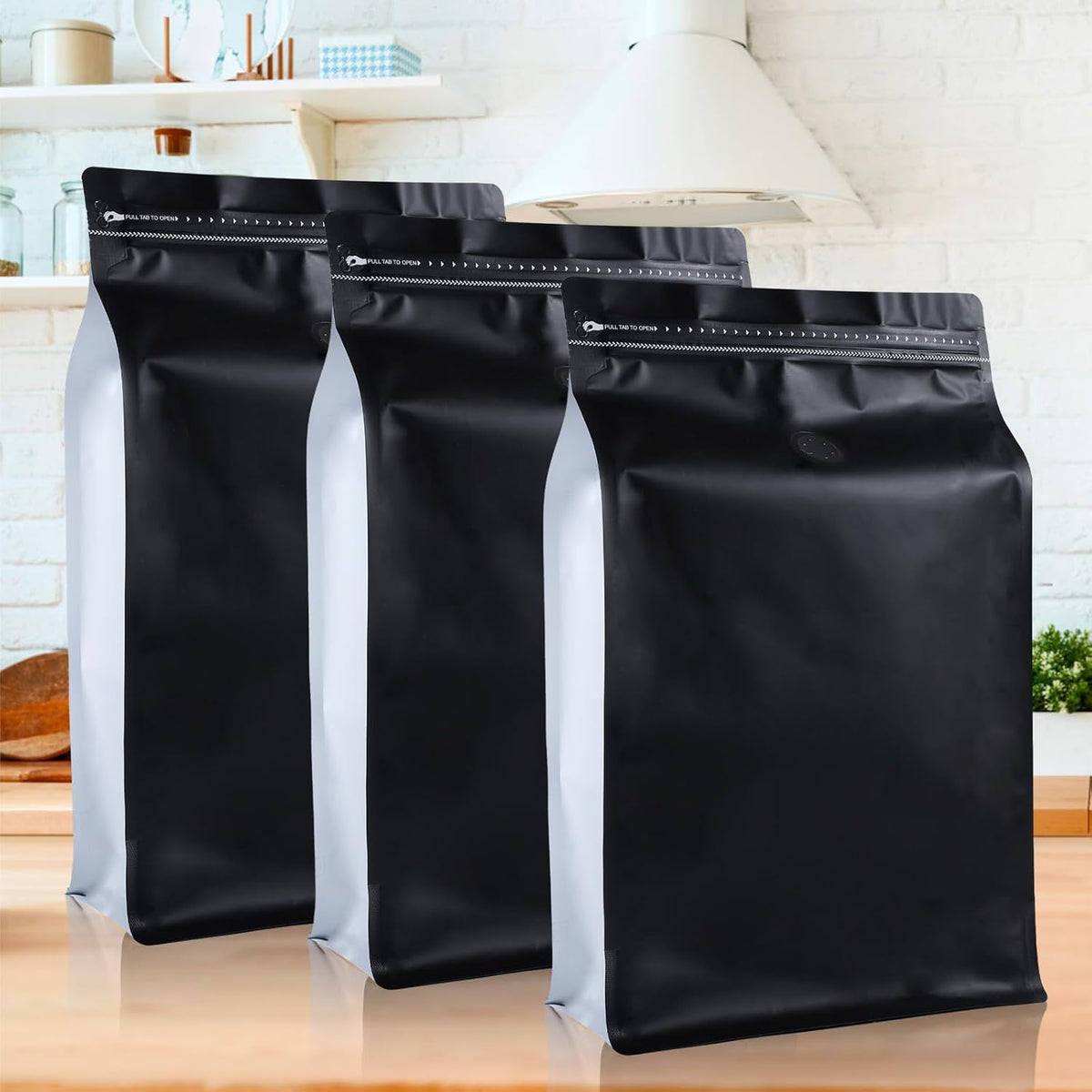 New 2.5 KG Large Capacity Coffee Bags with Valve (50 PCS) Black Sides White High Barrier Aluminum Foil Flat Bottom Standing Coffee Beans Storage