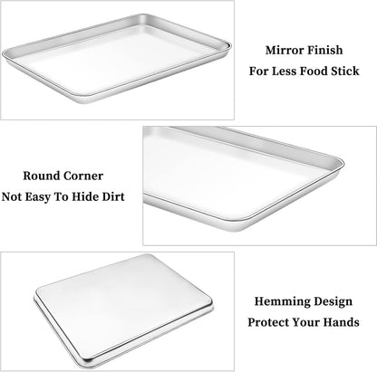 Deedro Baking Sheet with Rack Set [2 Sheets + 2 Racks], Stainless Steel Baking Pan Cookie Sheets Oven Tray with Cooling Rack, 16 x 12 x 1 Inch