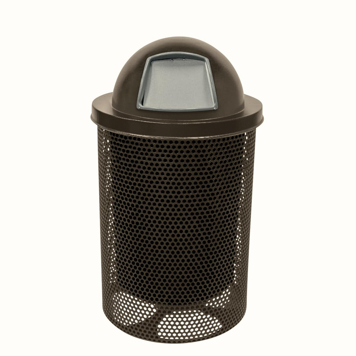 COATEDOUTDOORFURNITURE RDT-P-TXTBRW Heavy Duty Round Trash Receptacle with Dome Top, Liner Included, 32 Gallon, Textured Brown, Made in America