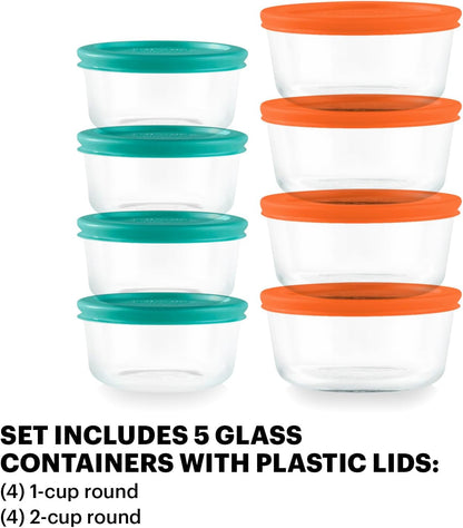 Pyrex Simply Store (8-Pack) Small Glass Food Storage Containers Set, (1 & 2 Cup) Meal Prep Containers With BPA-Free Lids, Dishwasher & Microwave Safe