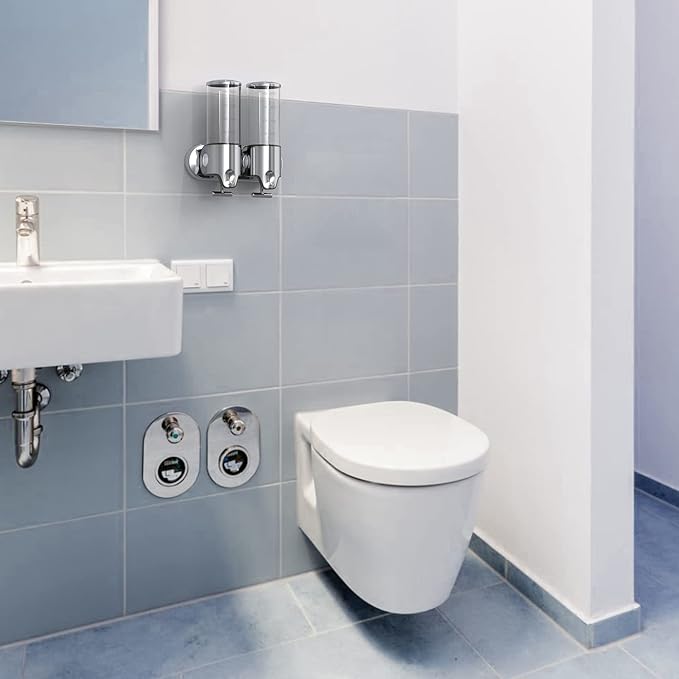 2 in 1 Chamber Wall Mounted BathroomShower Pump Dispenser,Dispensers for The Shower,Shampoo and Conditioner Dispenser,Shower Dispenser 3 Chamber no Drill