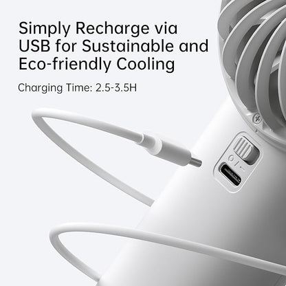JISULIFE Handheld Portable Fan, Stronger and Longer-Lasting: 5 Speed, 3600mAh Battery, 12-Blade Turbo For Powerful Wider Wind, LED Display, Rechargeable Personal Fan for Travel Concerts Makeup-Grey