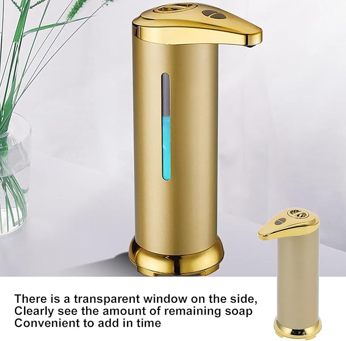 250ml Electric Soap Dispenser Touchless, Countertop Automatic Touchless Hand Soap Dispenser for Home Bathroom Kitchen School Hotel (Gold)