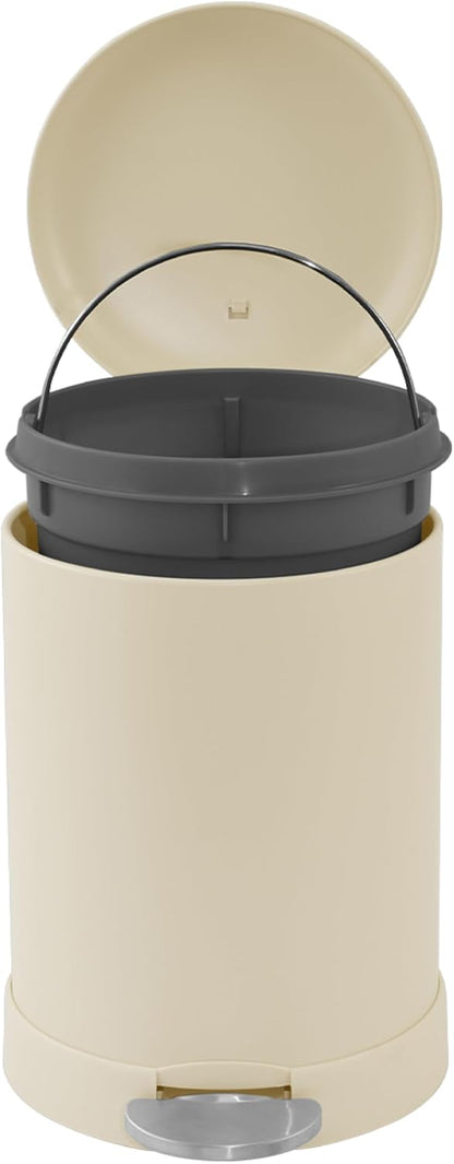 Glad Small Trash Can, 1.2 Gallon | Round Stainless Steel Garbage Bin with Soft Close Lid & Step Foot Pedal | Metal Waste Basket with Removable Inner Bucket, Almond