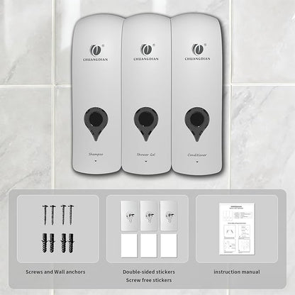 Shampoo Conditioner Body Wash Dispenser, Wall-Mounted Bathroom Soap Dispenser Set of 3 (White), Refillable Shower Soap Shampoo Dispenser for Bathroom,Kitchen,Hotel and Airbnb