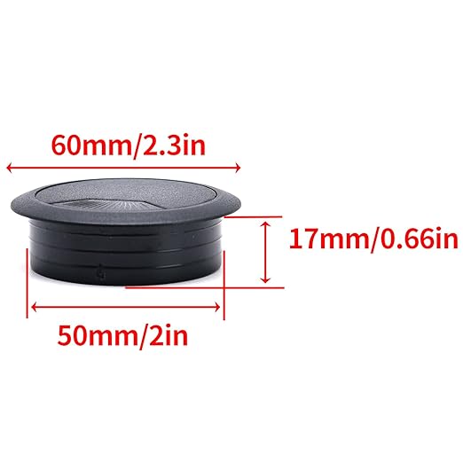 Surf turtle 6 Pack 2 Inch Black Desk Grommets, Flexible Cable Cord Hole Cover for Home Office Desk Table Cabinet Wire Management