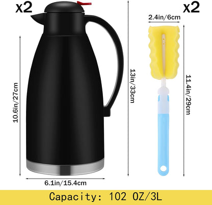 Nuogo 2 Pcs 102 oz Thermal Coffee Carafe Insulated Stainless Steel Carafe Double Walled Vacuum Coffee Thermal Pot with Brush for Home Office Use Keep