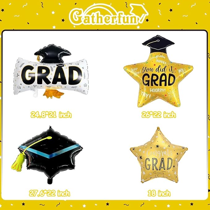 6pcs Graduation Cap Decorations Set, Graduation Balloon And Congrats Grad Balloons, Grad Foil Balloons For College High School Party Decorations 2026