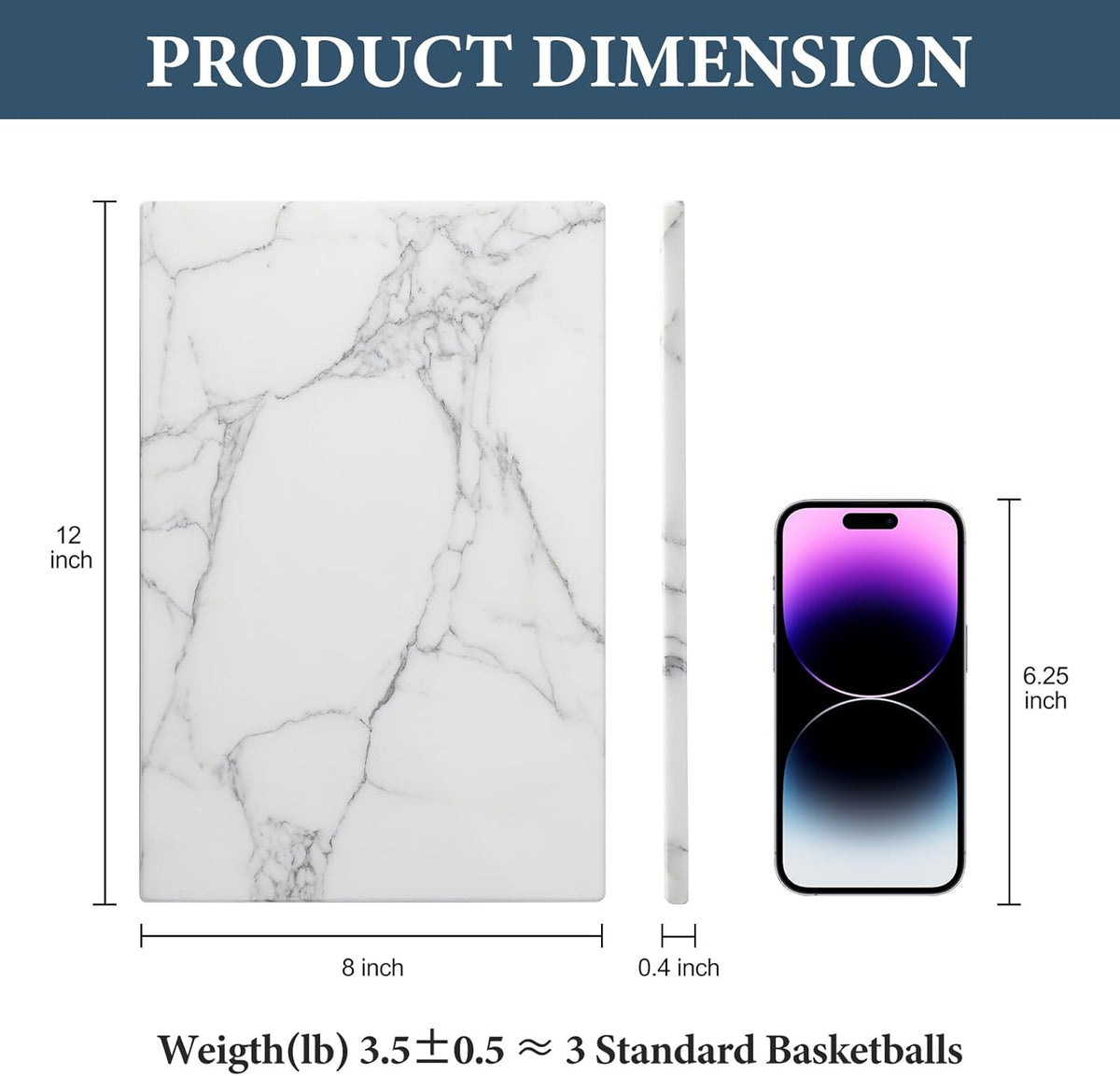 Koville Italian Natural Marble Cutting Board for Kitchen Pastry Bread Macaron Display, 12" x 8" Real Stone Slab Marble Cheese Board for Counter