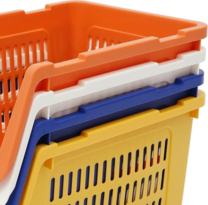 4-Pack Stackable Storage Baskets with 2 Wheels, Large Capacity 38.58 lbs Stackable Storage Bins Open Front, Space Saving Home Organization for Kitchen Bedroom Office (Morandi, 9.5*13.4*29.9 in)