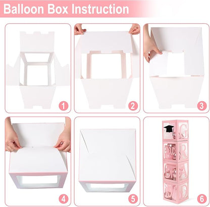 Graduation Decorations 2026,4 Pcs Transparent Balloon Boxes with Letters of GRAD,PROUD OF YOU,Class of 2026 and 130pcs Light Pink Balloons Arch for High School College 2026 Grad Party Supplies