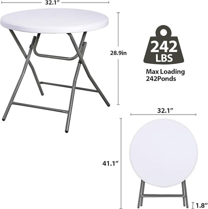 SUPER DEAL 32in Cocktail Table, Indoor Outdoor Portable High Top Table, Plastic Round Bar Height Folding Table for Party Wedding Event, White