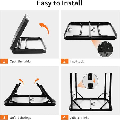 2FT Small Camping Portable Table, Black Aluminum Frame, Adjustable Height up to 21", Lightweight Carry Handle, Portable for Travel, Camping Outdoor Use