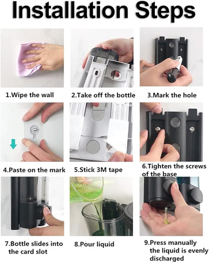 2-Chamber Soap Dispensers Wall Mount,400ml Bathroom Shower Dispenser,Press Manually Lotion Shower Soap Dispenser Use for Home,Bath,Kitchen,Hotels,Apartment,Restaurants(Black)
