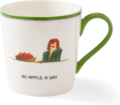 Spode Kit Kemp 12oz Doodle Mug, An Apple A Day- Unique Doodle Pattern, Fine China, Dishwasher Safe, For Coffee and Tea, Ideal Celebration Gift