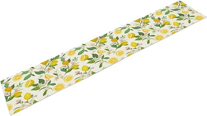 Yellow Lemon Table Runner,Spring Floral Summer Fruits Print Table Decoration for Farmhouse Kitchen Dinner Dining Table Holiday Party Home Decor 13x108in