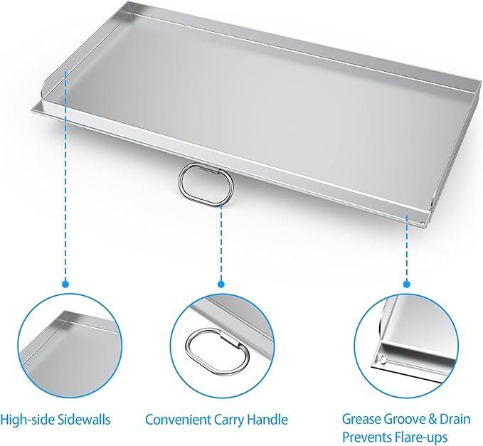 Stanbroil Cast Stainless Steel Replacement Cooking Griddle with Handle for Camp Chef SG60, Fits Camp Chef 14” 2 Burner Stove Cooking System and Other Similar Grills