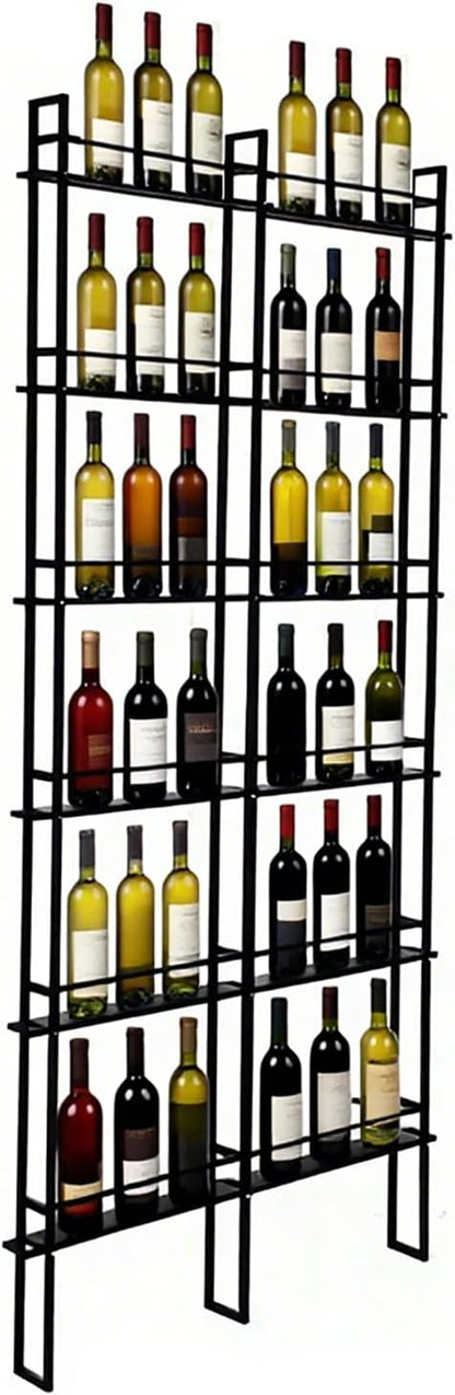 Wine Racks Wall Mounted, 6-Tier Wine Storage Holder, Black Industrial Bar Liquor Bottle Display Shelf, for Home Bar, Kitchen, Dining Rooms, & Wine Cellars(Black, 2 Column)