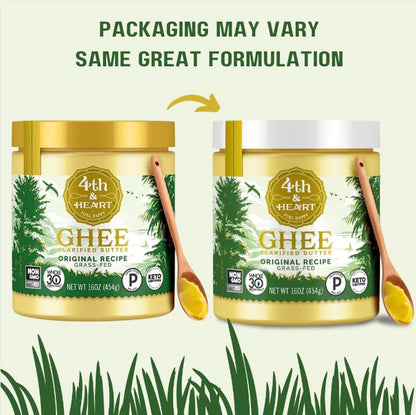 4th & Heart Original Grass-Fed Ghee, Clarified Butter, Keto, Pasture Raised, Lactose and Casein Free, Certified Paleo (16 Ounces)