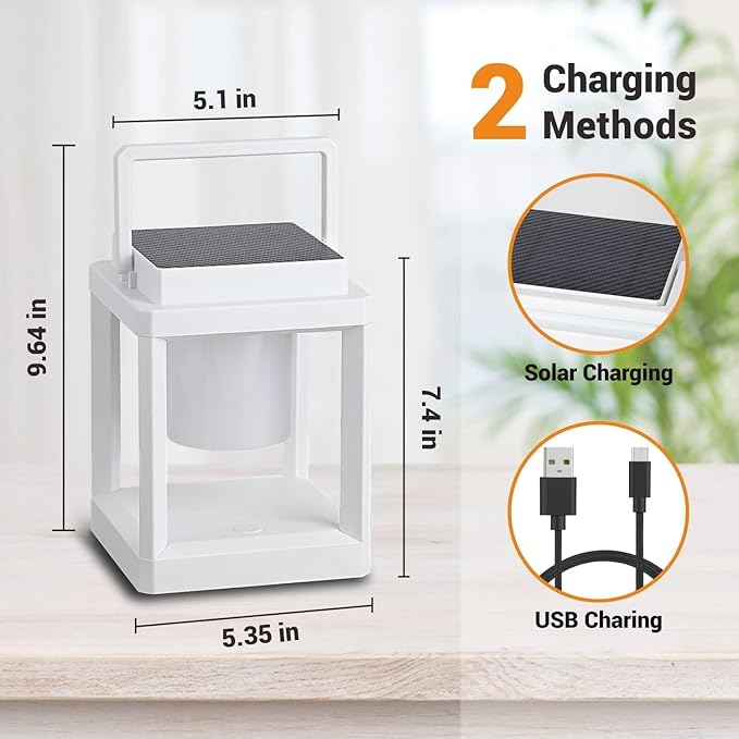 DAKAFUL Outdoor Table Lamp, Led Lamps for Nightstand, Solar Lanterns Outdoor Hanging for Patio Waterproof, Cordless Battery Operated Lamp, Rechargeable Solar Lantern for Reading, Decor, Camping