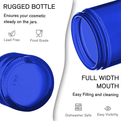 Bumobum 2 oz Glass Jars with Lids, 48 pack Blue Round Small Containers with Black Lids, Blank Labels & Inner Liners