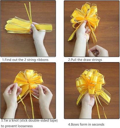 HQJAXJ 6 Pcs Pull Bows - Gift Wrapping Bows for Christmas, Wedding, Valentine's Day - 6 Inch (Yellow)