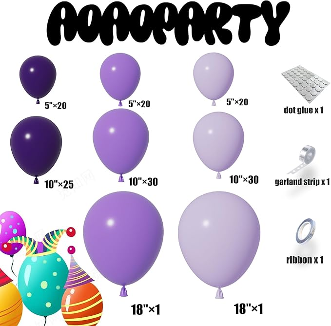 Purple Balloons Garland Arch Kit Different Sizes Pack 150Pc 18Inch 10Inch 5Inch Latex Light Purple Dark Lavender Balloons for Birthday Baby Shower Wedding Decorations