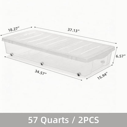 Citylife 57 QT Plastic Storage Bins with Double-Opening Lids, Storage Containers for Organizing, Large Clear Storage Box for Closet, Blankets, 2 Packs