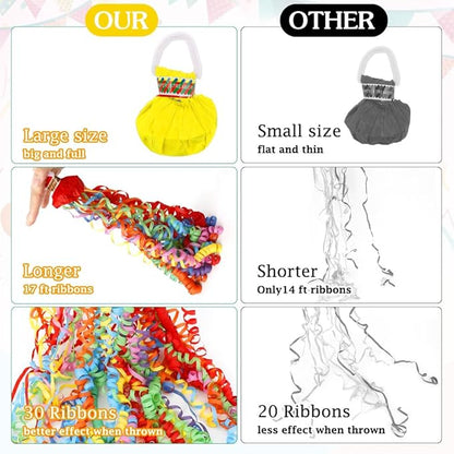 16Pack No Mess Streamers, Yellow Hand Thrown Streamer Poppers, No Mess Confetti Poppers, Party Poppers with Ribbons, Confetti Streamers for Birthday, Wedding, Celebrations, Graduation, Party Favors