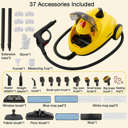 37-in-1 Steam Cleaner mop for Home & Car, 2L Water Tank, 4.3ft Hose, Deep Steam Cleaning for Floors, Tiles, Grout, Windows, Kitchen, Living Room