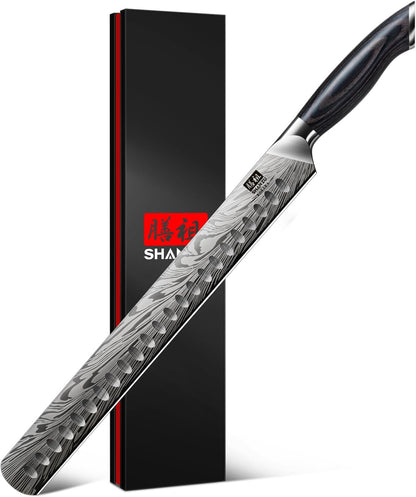 Shan ZU Brisket Knife in Powder Steel, 12 Inch Carving Knife for Meat Cutting, Turkey and BBQ, Slicing Knives with Ergonomic Pakkawood Handle