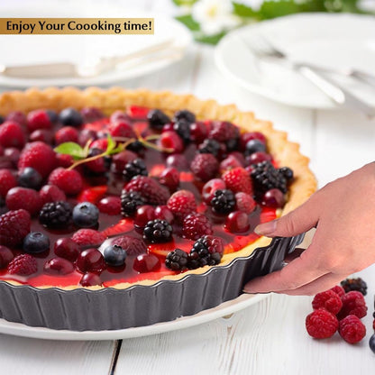 11 Inch Tart and Quiche Pan with Removable Bottom, Pie pans for baking, Non-stick Carbon Steel Quiche Pan for Pie, Mousse Cakes, Fruit and Desserts