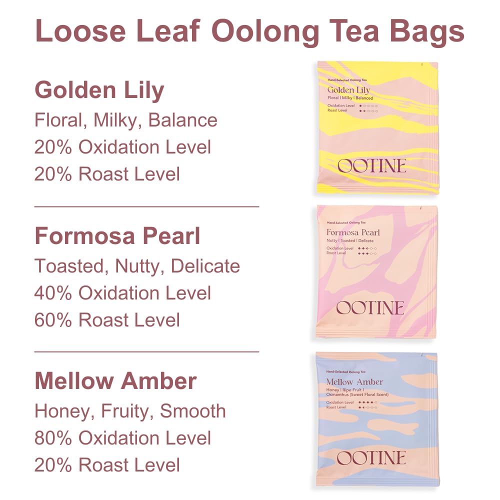 Ootine Oolong Tea Bags – Taiwan Tea Loose Leaf Gift Set (3 Flavors, 9 Pyramid Sachets), Individually Wrapped, Handcrafted