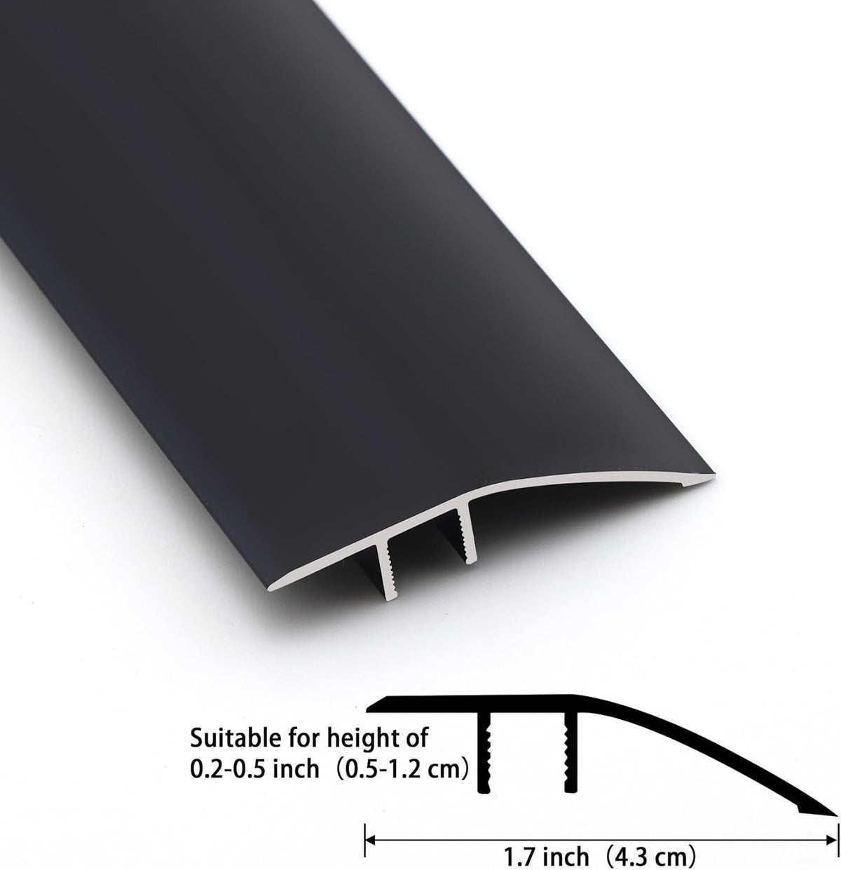 Gaahing Aluminum Floor Transition Threshold Strip, Bridge The Height Gap Between 0.2 to 0.5 inches for Doorway Ramp Tiles Laminate Planks (35.4in x 1.7in, Matte Black)