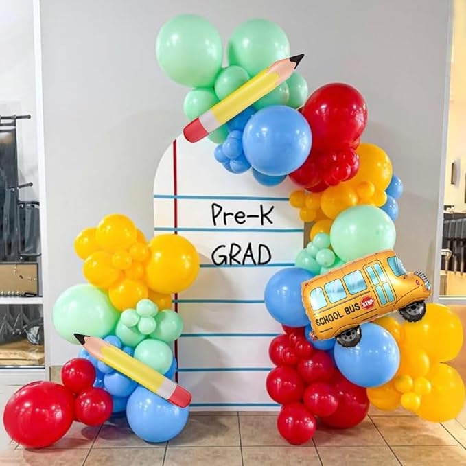 Back to School Party Decorations, 153Pcs Rainbow Balloons Garland Arch Kit with Pencil School Bus ABC Foil Balloons for Graduation First Day of School Kindergarten Classroom Party Supplies