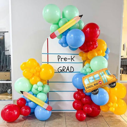Back to School Party Decorations, 153Pcs Rainbow Balloons Garland Arch Kit with Pencil School Bus ABC Foil Balloons for Graduation First Day of School Kindergarten Classroom Party Supplies