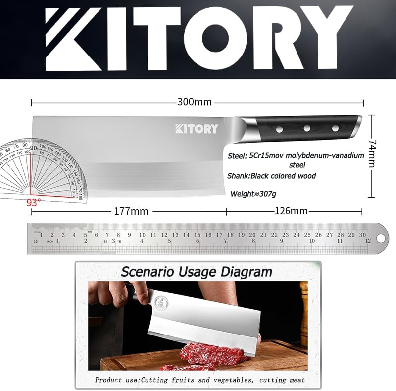 Kitory 7" Lightweight Meat Cleaver, Chinese Chef Knife for Slicing & Chopping (No Bones)- German High Carbon Steel - Ergonomic Pakkawood Handle