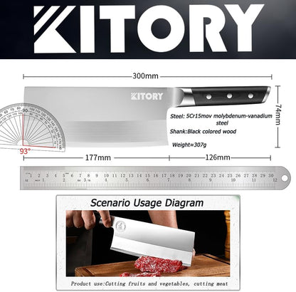 Kitory 7" Lightweight Meat Cleaver, Chinese Chef Knife for Slicing & Chopping (No Bones)- German High Carbon Steel - Ergonomic Pakkawood Handle