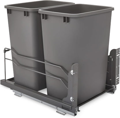 Rev-A-Shelf Double Pullout Trash Cans for Under Kitchen Cabinets 35 Quart 8.75 Gallon with Soft-Close Slides, Orion Gray, 53WC-1835SCDM-213