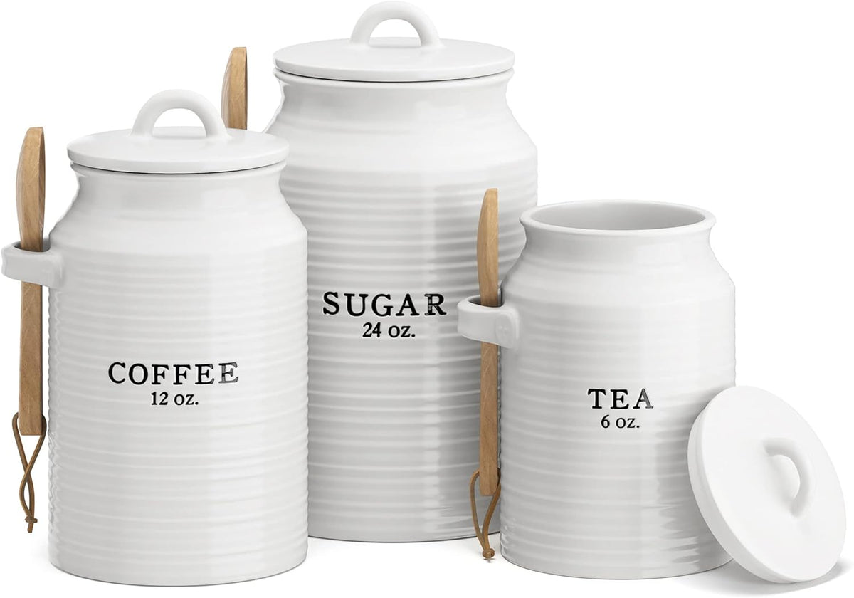 Barnyard Designs Canister Set for Kitchen Counter, Coffee Tea Sugar Container Ceramic Set, Decorative Canisters, Rustic Farmhouse Canister Jars