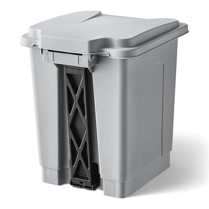 PRO&Family Step-On Trash Can with Lid, Plastic Waste Bin, Foot Pedal Operation (Gray, 4 Gallon)
