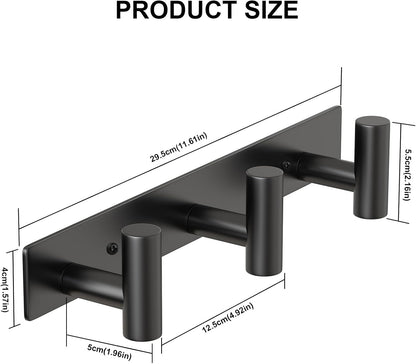 PMMASTO Coat Rack Wall Mounted, 3 "T Shaped Wall Hooks for Hanging, Heavy Duty Stainless Steel Coat Hook Rail for Hat Towel Robes in Bathroom Kitchen Mudroom Entryway (Black, 1PC)