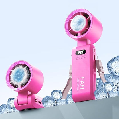 Handheld Portable Turbo Fan with Ice Cooler, Speed (1-199) 5500mAh Rechargeable Personal Fan,[20H Cooling Time] Mini Yet Powerful [20000 RPM] Small Pocket Fans for Travel/Outdoor/Home/Office, HotPink